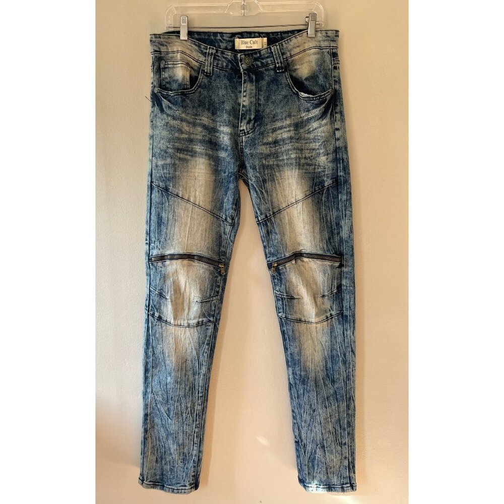 Blue Cult‎ Mens Sz 32 Distressed Jeans Slim Fit High Rise Moto Style Denim Pants